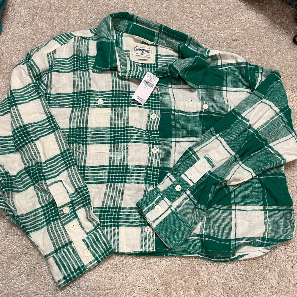 American Eagle Green Plaid Shirt